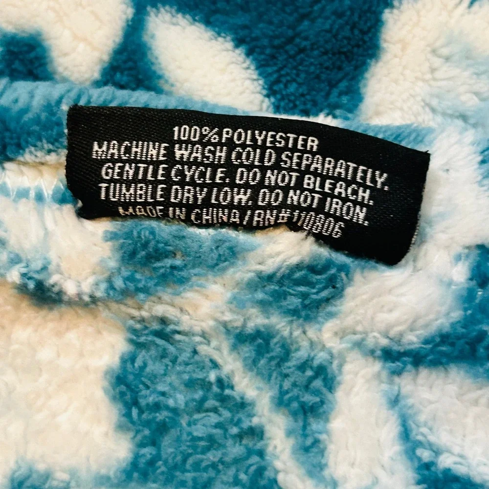 Lucky Brand Throw Blanket Teal Blue Floral Plush Fleece Soft Cozy Cottagecore